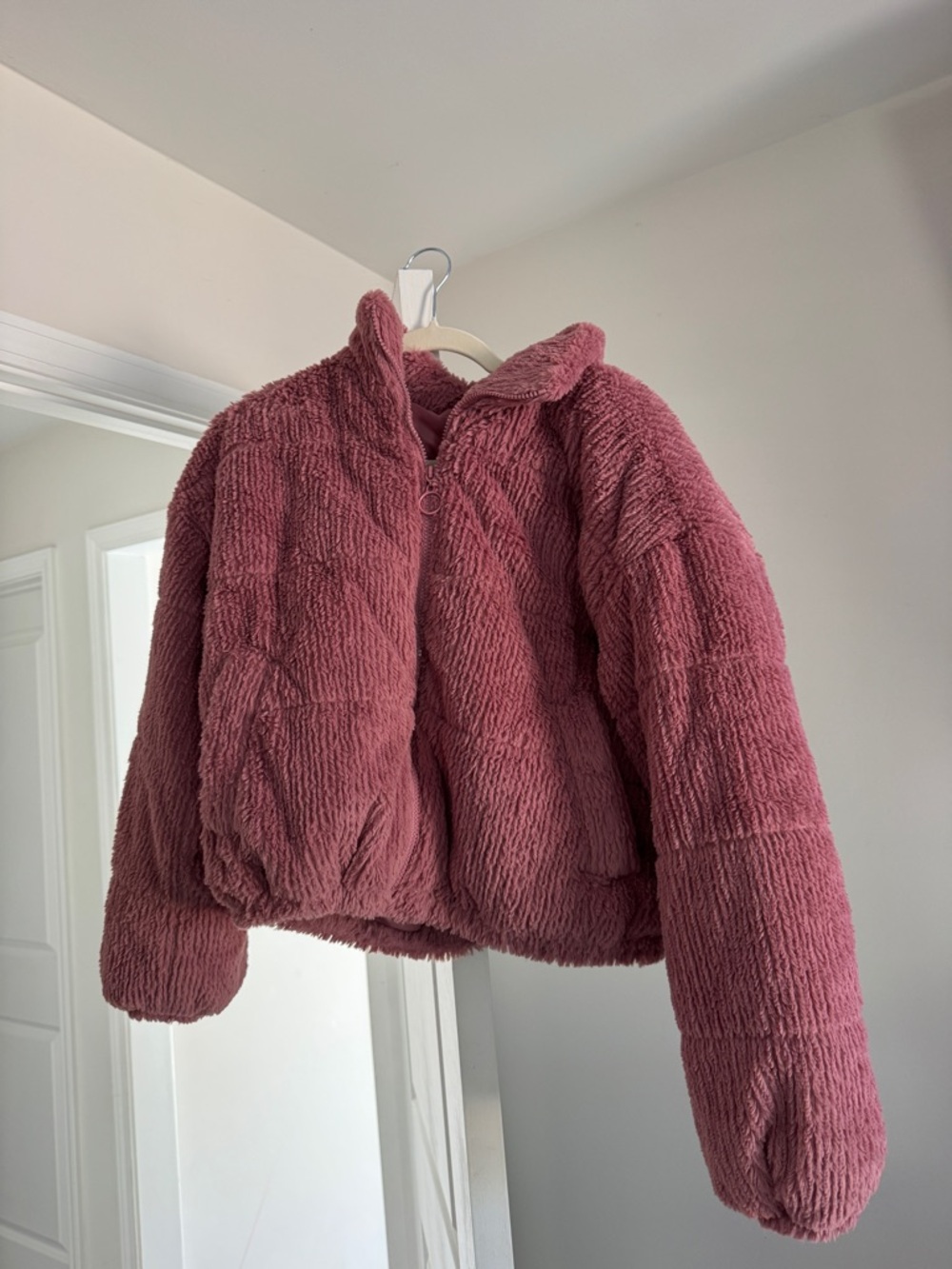 Plush Faux-Fur Jacket in Dusty Rose